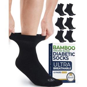Pembrook Bamboo Viscose Diabetic Socks for Women & Men - 6 Pairs | Breathable Wide Non Binding Plus Size Socks | Loose Fit (Medium)