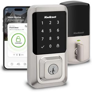 Kwikset Halo Wi-Fi Smart Lock, Keyless Entry Door Deadbolt, Geofence Auto-Unlock, Grade AAA Certified, No Hub Required Easy Install, Satin Nickel, Touchscreen