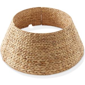 Casafield 32-Inch Christmas Tree Collar, Woven Water Hyacinth Tree Base Cover with Cord Cut Out, Natural (Medium Round)