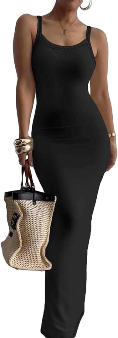 Nimsruc Women Summer Long Dress Casual Slip Sexy Slim Sleeveless Bodycon Maxi Dresses for Women 2024 (Large, 8086-black)