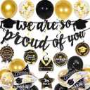 Graduation Decorations 2025, Class of 2025 Decorations with We Are So Proud of You Banner and Graduation Balloons, Congrats Hanging Swirls