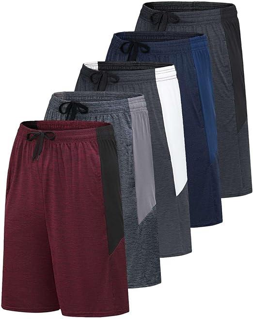 Real Essentials Men’s 5 Pack: 9" Dry-Fit Shorts – Athletic Gym, Workout, Basketball, Running, Casual Lounge Active Pockets, S