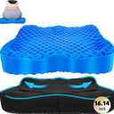 Cooling Gel Seat Cushion, Thickened Big Breathable Honeycomb Design Absorbs Pressure Points Gel Cushion with Anti-Slip Cover Cooling Seat Cushion for Office Chair Home Car Seat Cushion for Wheelchair (X-Large(16.1"*14.2"*2.95"), Blue)