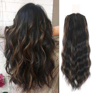 Mekylio Hair Toppers for Women, 20 Inch Long Curly Wavy Hair Topper 360 3D(6.5x6.5in) Perfect Solution for Stylish Upgrade (Black with Brown Highlights)