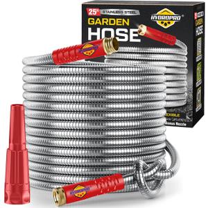 Stainless Steel Water Hose | Heavy Duty Metal Garden Hose with Nozzle | Kink Free, Anti Rust | Flexible and Lightweight Water Pipe for Gardening HydroPro