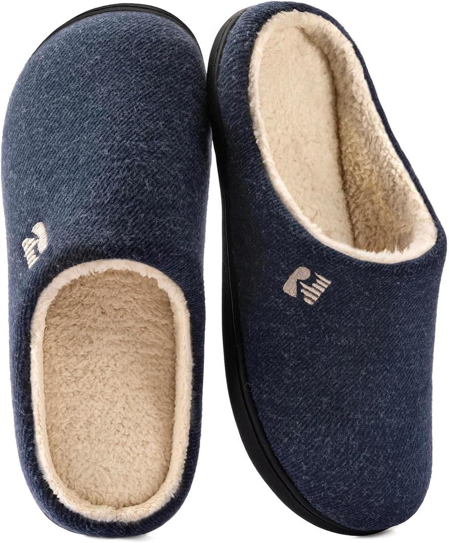 RockDove Men's Sherpa Lined Memory Foam Clog Slipper (13-14, Navy Blue)