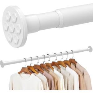 No Drilling Closet Rod, 27.5-74 Inches Hanging Closet Rod for Clothes, Closet Bar & Pole Heavy-duty, Closet Rods for Hanging Clothes For Closet Wardrobes Bathroom Laundry RV Curtains,White