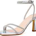 Mostrin Strappy Kitten Heels for Women Square Open Toe Heels Ankle Strap Lace Up Heeled Sandals for Party, Prom, 9.5