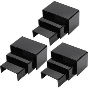 Hedume Set of 9 Black Acrylic Display Risers, Jewelry Display Riser, Product Display Stand for Figures, Buffets, Dessert, Cupcakes, Candy, Jewelry and Collectibles