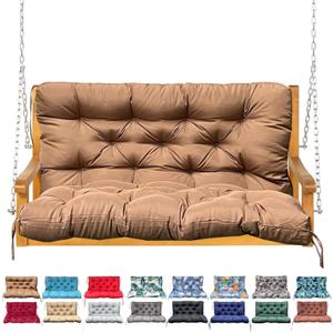 Porch Swing Cushion with Backrest,Waterproof Bench Cushion for Outdoor Furniture,2-3 Seater Replacement Thickened swing cushion with Ties,Patio,Outdoor,Backyard and Garden (Light Coffee,47x40")