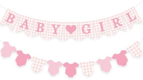 Pink Gingham Baby Banner Girl Plaid Welcome Baby Shower Sign Decoration Clothesline Onesie Garlands Gender Reveal Party Supplies, Pack Of 2