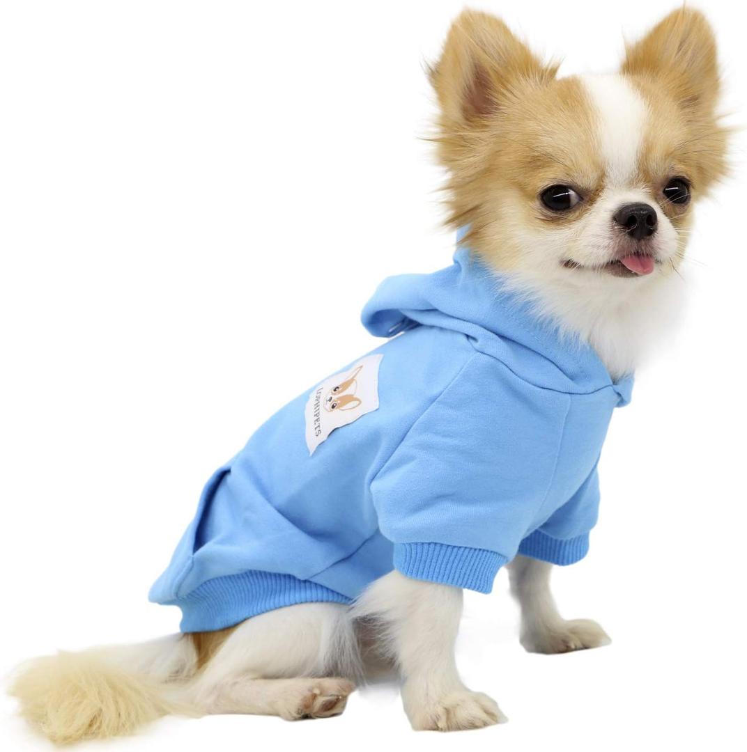 LOPHIPETS Dog Cotton Hoodies Sweatshirts for Small Dogs Chihuahua Puppy Clothes Cold Weather Coat-Cambridge Blue/S