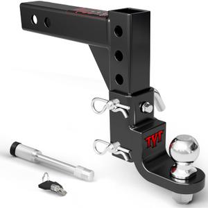 TYT Adjustable Trailer Hitch Ball Mount, 2" Towing Ball 7500 LBS, 9-1/2" Drop and 8-1/4" Rise, Fits 2-in Receiver with 2 Pin&Clips and 5/8" Premium Pin Lock for Heavy Duty Truck