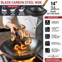 YOSUKATA 14" Carbon Steel Wok with Round Bottom Pre-Seasoned Pow Wok for Stir Fry Traditional Chinese Japanese Black Steel Pan Outdoor Cookware for Gas Stovetops, Open Fire, BBQ, Camping