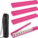 AQQHSAIN 4 Pcs Mahjong Racks with Pushers Wooden American Mahjong Tile Rack Set Magnetic Scalloped Organizing Tiles Holders with Storage Bags 17.3 Inch Mahjong Accessories for Players Gift (Rose Red)