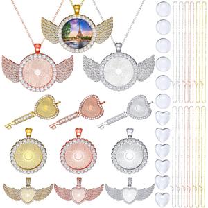 Hicarer 36 Pieces Rhinestone Wing Bezel Pendant Trays Clear Glass Cabochons Lobster Clasp Link Necklace Chain for DIY Jewelry Craft Wedding Bride Shower Bridesmaids Gifts