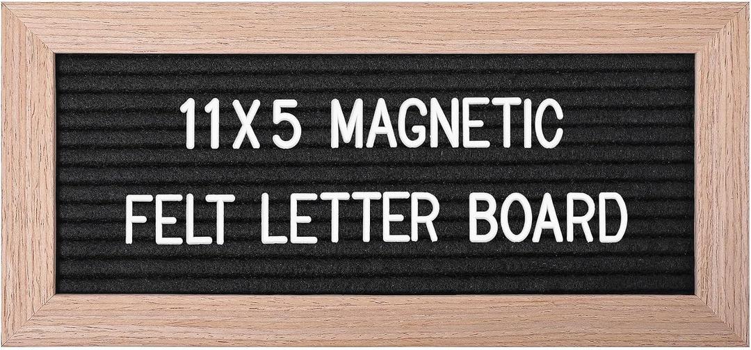 Small Magnetic Felt Letter Board 11x5Inch with Changeable Letters and Numbers, Message board Letter Sign Board in Wood Frame for Anoucement&Notification(Black)