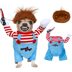 Pet Deadly Doll Dog Costume for Dogs and Cat, Pet Hallowen Cosplay Costume with Knife, Funny Scary Dog Clothes Party for Small Medium Large Dogs