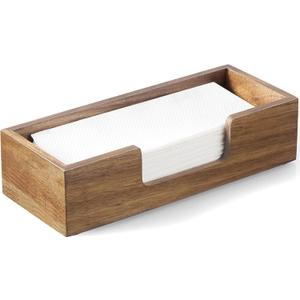 Paper Towel Dispenser Countertop, Acacia Wood Folded Paper Hand Towel Holder for Guest Bathroom, Commercial Tabletop Tissue Dispenser Tray for Multifold C-Fold, Z-Fold, Trifold (1 Pack,Small)