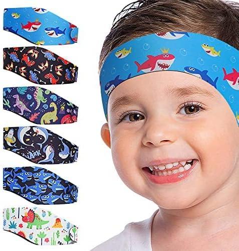 4 Pcs Swimming Headbands for Kids, Adjustable Swimming Ear Protection Bands Cute Cartoon Waterproof Swim Headbands for Boys Swimmers Age 1-5, Head Circumference 17.3-20.5 Inch