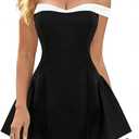 Women's Off Shoulder Mini Dress Slimming Summer Sleeveless Sexy Corset Short Party Bodycon Y2K Dresses (Black, L)