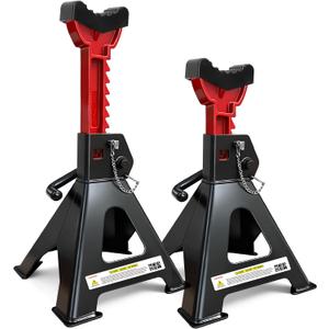 USYATO 6 Ton Jack Stands (13,200Lbs) - Heavy Duty Car Jack Stands with Double Pin Locking, Adjustable 15.6"-23.4" Height, Extra Rubber Pads for Trucks, Garage, Home,DIY Use - 1 Pair Black+Red