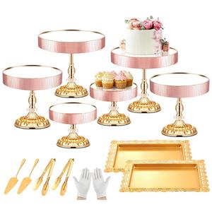 LEIFEOSH 12 Pieces Gold Cake Stand Set, Vintage Cake Display Stand with Crystal Edge and Cupcake Display Tray, Dessert Table Display Set for Wedding Party Baby Shower Anniversary Celebration