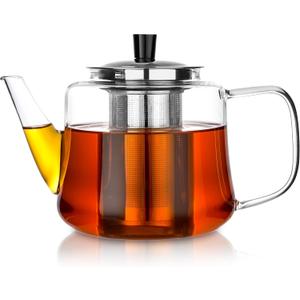 Glass teapot with infuser, Ehugos 1000ml(33oz) Stovetop Safe Hand Crafted Clear Glass Teapot with Removable Infuser for Loose Leaf Tea and Blooming Tea
