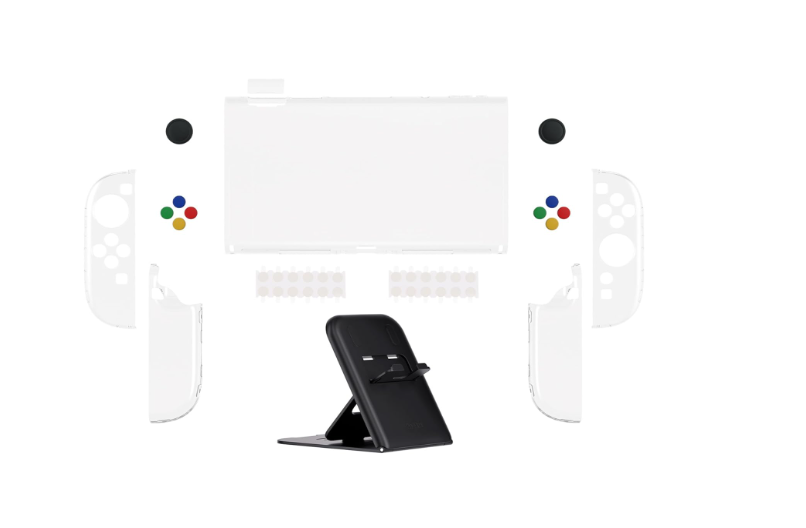 PlayVital Protective Case for Nintendo Switch 2 with Stand | Ultra-Slim Dockable Hard Shell, Split Joycon Cover, Button Caps & Thumb Grips | Clear Series, Transparent
