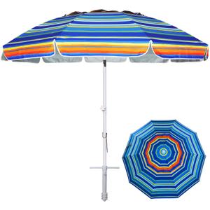 AMMSUN 8 Feet Large Beach Umbrella with Sand Anchor Heavy Duty High Wind Portable Outdoor Umbrellas UV 50+ Protection Air Vent Tilt Patio Garden Pool