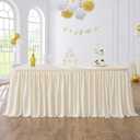 Leegleri 9ft Beige Table Skirt for Rectangle Table,Spandex Polyester Pleated Table Skirt for Baby Shower Wedding,Birthday Party,Gender Reveal,Dessert Cake Tables