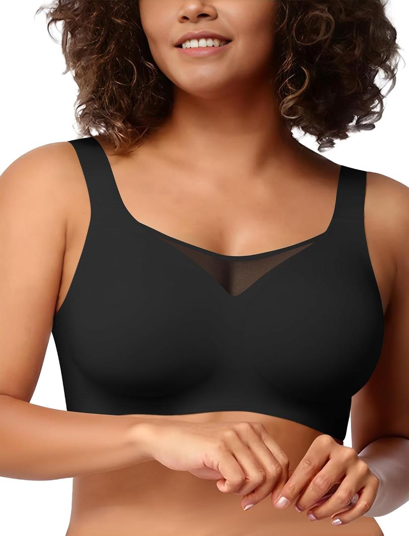 Wireless Bras for Women No Underwire Seamless Buttery Bralettes Smoothing Women's Bras Full Coverage Shapedly Bra (Black, XXXL)