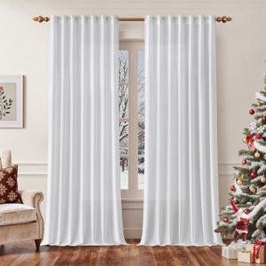 EMEMA White Privacy Sheer Curtains 96 Inches Long 2 Panels Set, Non-See-Through Light Filtering Semi Sheer Curtains for Bedroom Living Room, Window Drapes That Let Light in, 52x96 Inch