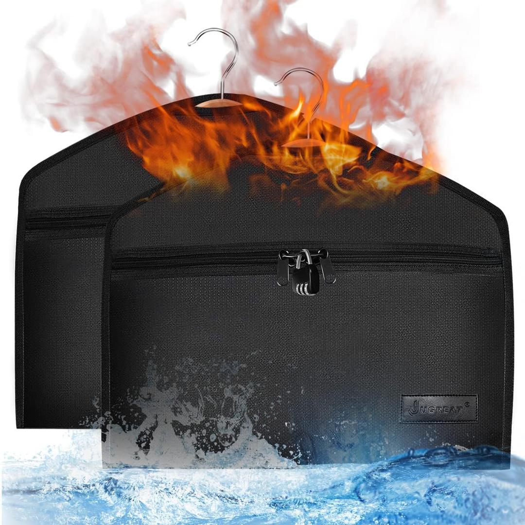 JUGREAT Fireproof Hanger Diversion Safe Bag with Lock, Hanger Safe for Valuables, Secret Safe Under Clothes with Compartment to Hide Items for Home or Travel Safe-2 Pack (Black)