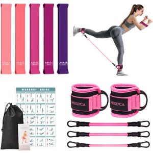 Resistance Bands Set  Resistance Band and Adjustable Ankle Exercise Bands with Cuffs Great Equipment for Training (Pink)
