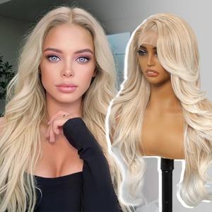 KOME Blonde Synthetic Lace Front Wig,13x4 HD Lace Layered Wave Glueless Wigs for Women Daily Use 26in