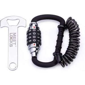 Motorcycle Helmet Cable Lock with 4 Digit Combination,Resettable Bike Lock with T Bar,Anti Theft Retractable Luggage Lock