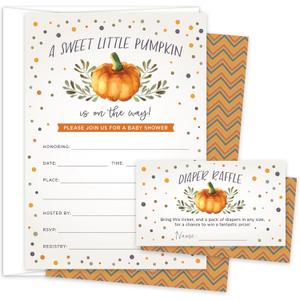 Koko Paper Co Sweet Little Pumpkin Baby Shower Invitations & Diaper Raffle Tickets  Fall Baby Shower Set  25 Invites, Envelopes & Raffle Cards  Made in the USA Koko Paper Co Sweet Little Pumpkin Baby Shower Invitations & Diaper Raffle Tickets  Fall Baby Shower Set  25 Invites, Envelopes & Raffle Cards  Made in the USA