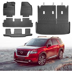 Cartist Floor Mats and Cargo Liner Fit for Nissan Pathfinder 7 Seats 2022-2026 All Weather TPE Floor Mat Pathfinder Accessories Heavy Duty Carpet Protection (Trunk Mat with Backrest Mat+Floor Mats)