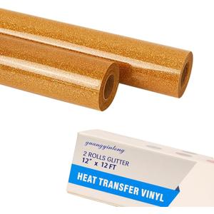 guangyintong Glitter Gold Heat Transfer Vinyl HTV Rolls, 2 Rolls 12" x 12ft Iron on Vinyl for T-Shirts Glitter Gold HTV Vinyl for All Cutter Machines Easy to Cut