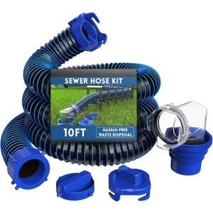 DUMPMAN RV Sewer Hose 10 Ft, Sewer Hose for RV Camper RV, Sewer Hose Kit with Swivel Fitting - Includes 90 Degree Clear View Sewer Adapter, and 2 Storage Caps