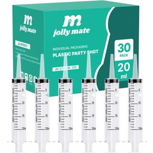 JollyMate 30 Pack 20ml Oral Syringe for Liquids, 20cc Oral Syringes without Needle with Cap Individually Wrapped for Pet Feeding, Scientific Labs, Measuring Liquids, Oil & Glue Dispenser
