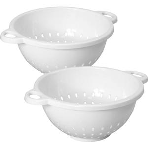 Rocky Mountain Goods White Plastic Colander Bowl with Handle - Deep 5 QT Strainer for Kitchen Vegetables, Pastas, Fruit - BPA Free - Dishwasher Safe (Pack of 2)