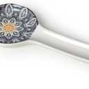 Bohemian Spoon Rest for Kitchen, Colorful Ceramic Spoon Holder for Stove Top, Cooking Spoon Holder Heat Resistant Utensil Rest for Countertop, Housewarming Gifts Modern Kitchen Decor (Grey)