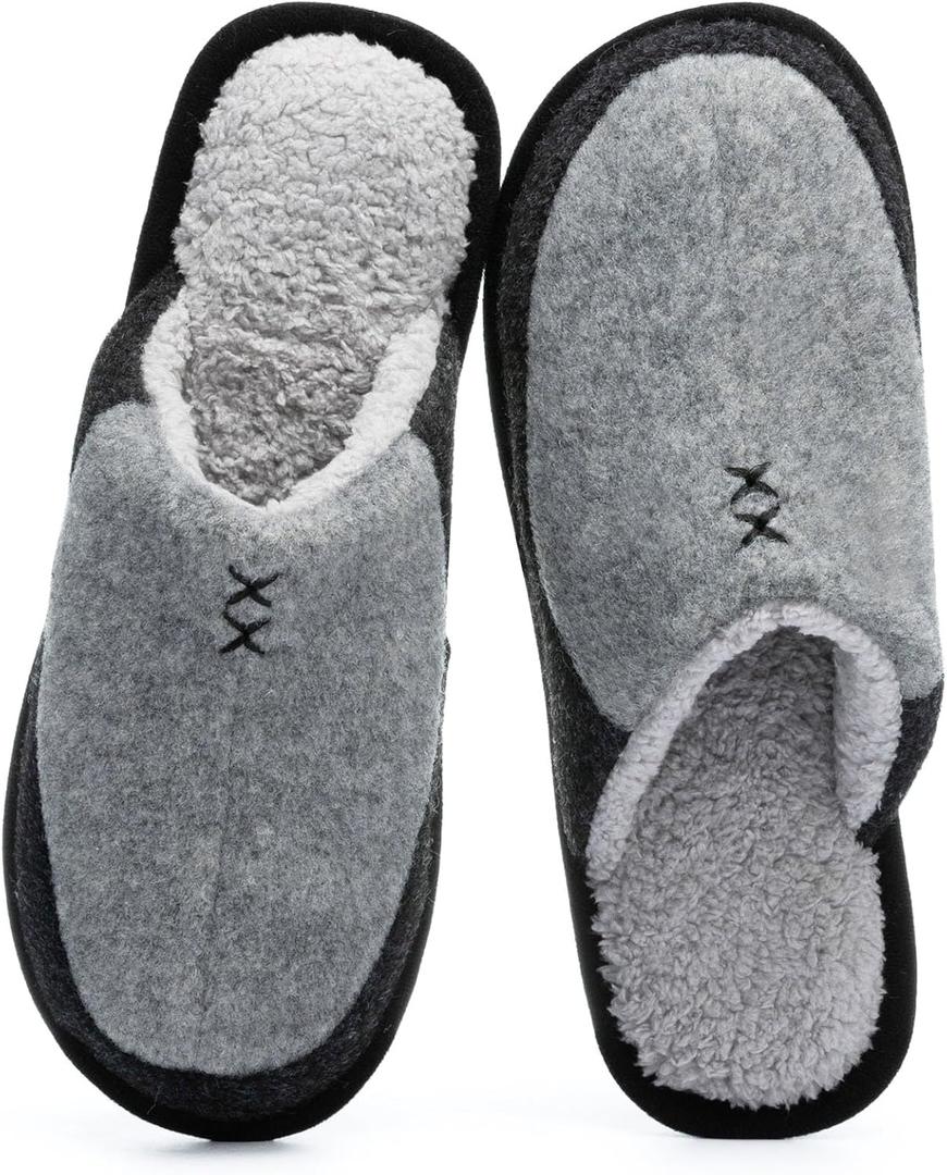 Mens Two-Tone House Slippers with Memory Foam Cozy Warm Slip On House Shoes for Indoor Outdoor Gifts for Men Him Dad (9-10, Grey)
