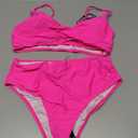 ZAFUL Women High Waisted Bikini Sets Two Piece Swimsuit Push Up Twist Front Ruched Bathing Suit (Pink, M)