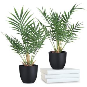 2 Pack Fake Plant with Pot 16" Desk Plant Artificial Potted Faux Plants for Office Desk Shelf Home Farmhouse Decor (Bamboo Leaf) (Bamboo Leaf)