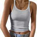 Artfish Women's Sleeveless Tank Top Form Fitting Scoop Neck Ribbed Knit Basic Cami Shirts L (Grey)