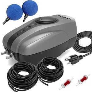 All-in-One Pond Aerator for Outdoor Ponds, Flow Adjustable Pond Air Pump Aeration Kit with Airline Tubing Air Stones Check Valves (Up to 1000 Gallon)