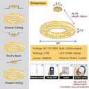 19.6'' Modern LED Ring Pendant Light Dimmable Crystal Chandelier for Dining Room Living Room Bedroom Gold